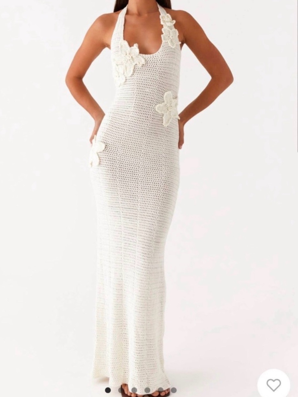 Peppermayo White Crochet Maxi Dress with Floral Appliqués S/M